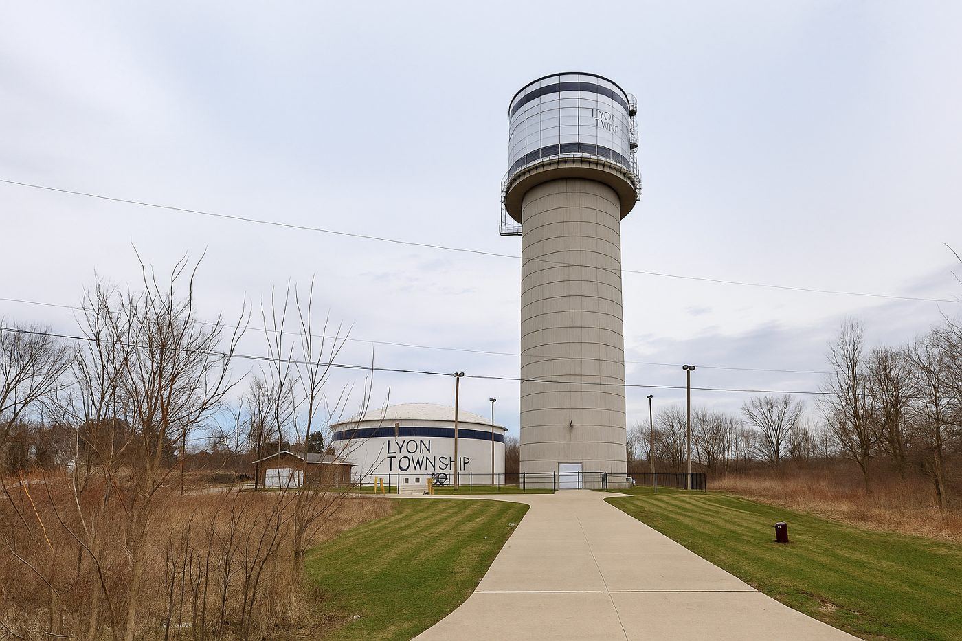 Bolted steel composite elevated tank and ground storage tank in finished service