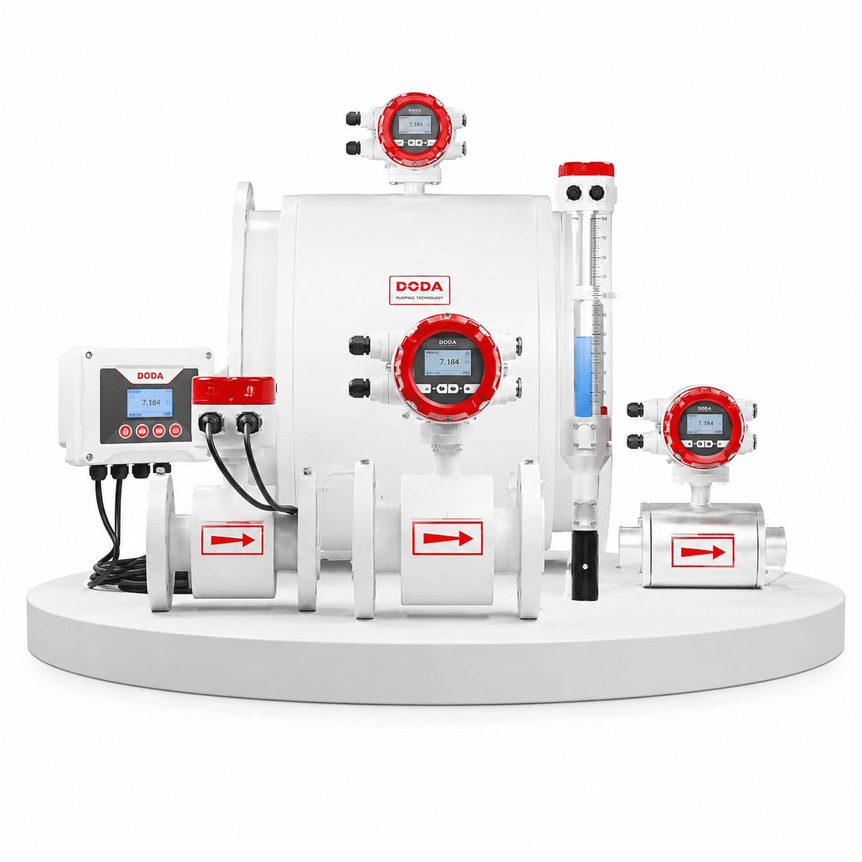 Complete metering and instrumentation product lineup including electromagnetic flowmeters, controllers, and sensors