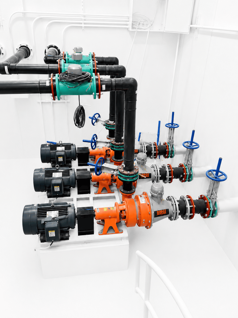 Treatment equipment with pumps and process piping